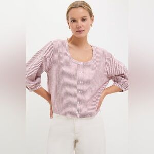 NWT Tuckernuck Red Stripe Linen Kennedi Blouse Size XXL Cream Boxy Preppy